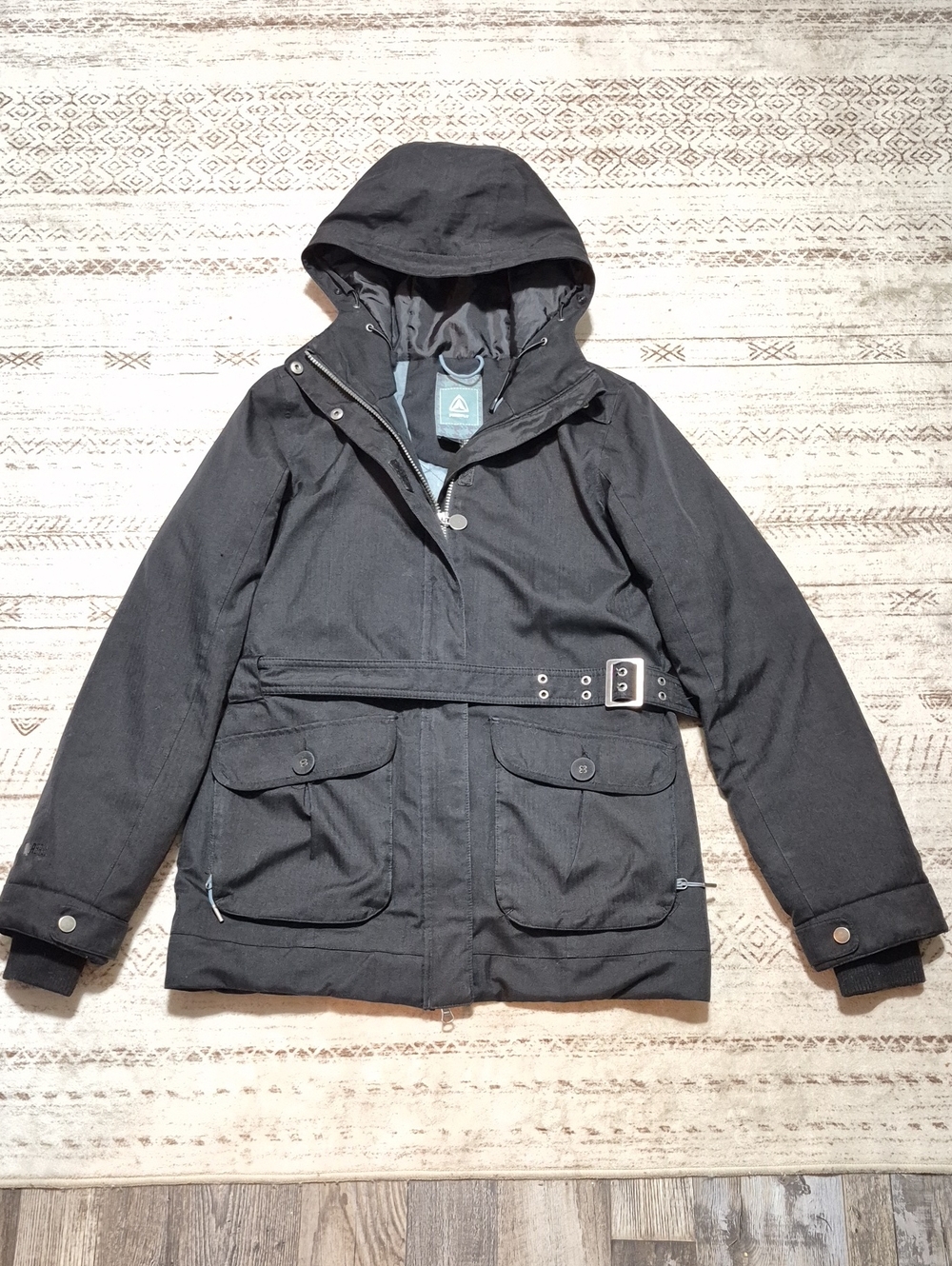 Women's Black Hooded Ski Jacket with Belt